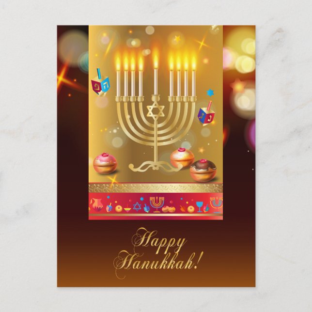 Postal Feliz Hanukkah Hermosa festividad Judía (Anverso)