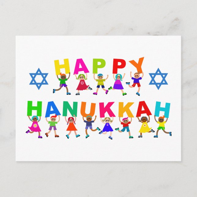 Postal Feliz Hanukkah lindo Personalizado Diversos niños  (Anverso)