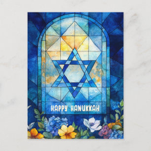 Postal 🕎 Feliz Hanukkah, viento de vidrio manchado de pe