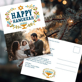 Postal FELIZ HAPPY HANUKKAH HERRAMIENTA Floral Menorah Pe