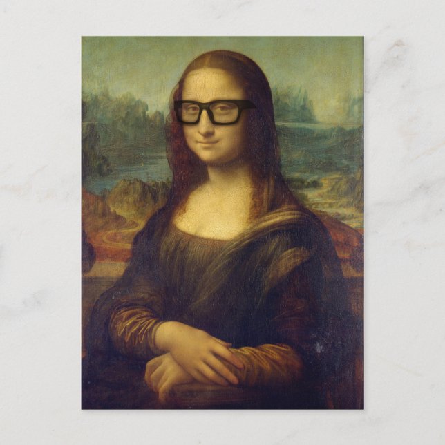 Postal Feliz hipster a Mona Lisa en Guay Hipster Glasses (Anverso)