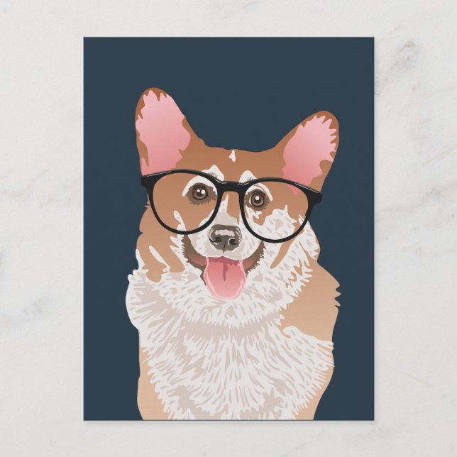 Postal Feliz Hipster Pembroke Welsh Corgi (Anverso)