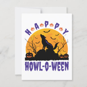 Postal Feliz Howl O Ween Halloween Howling Wolf Dog