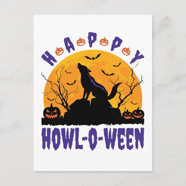 Postal Feliz Howl O Ween Halloween Howling Wolf Dog (Anverso)