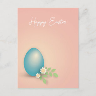 Postal Feliz Huevo azul de Pascua en rosa
