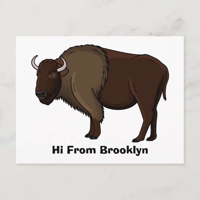 Postal Feliz ilustracion de búfalo de bisonte americano (Anverso)