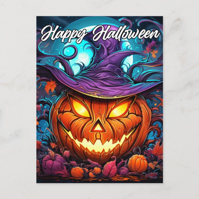 Postal Feliz Ilustracion de calabaza Nefarie de Halloween (Anverso)