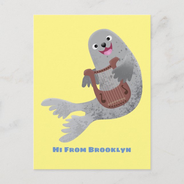 Postal Feliz ilustracion de personalizado de foca de arpa (Anverso)