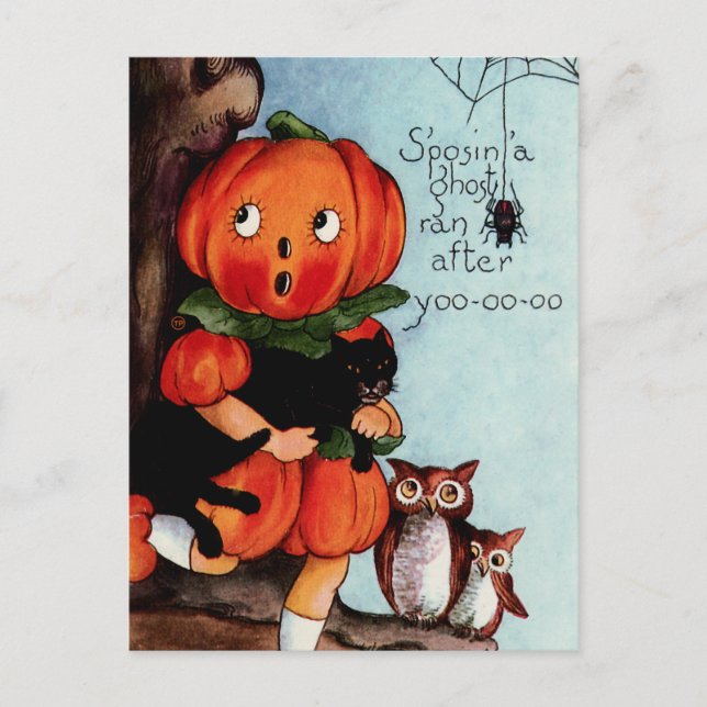 Postal Feliz Ilustracion Vintage de Halloween (Anverso)