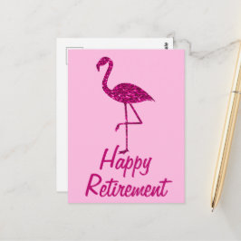 Postal Feliz jubilación flamenco rosa brillante Texto per