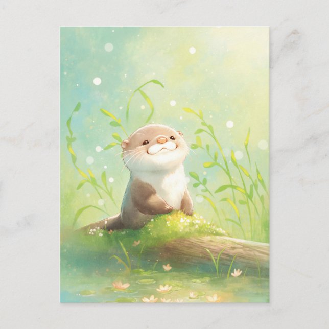 Postal Feliz Lirio de Estanque de Nutria Acuarela (Anverso)