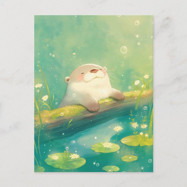 Postal Feliz Lirio de Estanque de Nutria de Acuarela (Anverso)