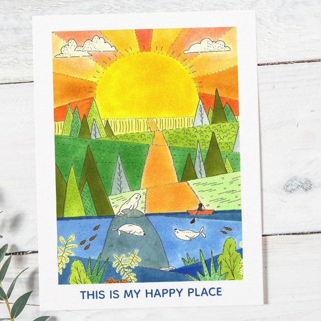 Postal Feliz lugar en Maine (Illustrated Maine "Happy Place" Postcard)