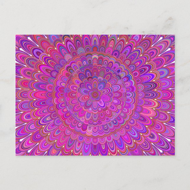 Postal Feliz Mandala morado y rosa (Anverso)