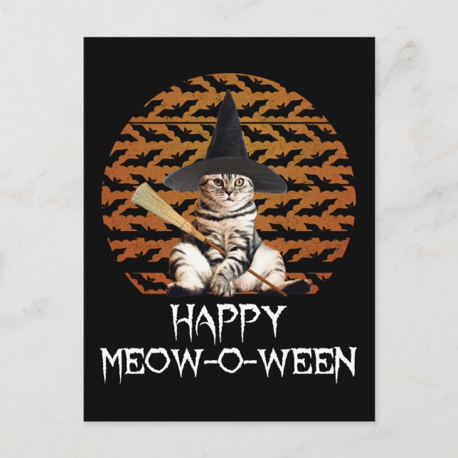 Postal Feliz Meow-o-ween (Anverso)