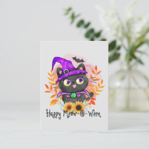 Postal Feliz Meow-o-ween-Black Witch Cat