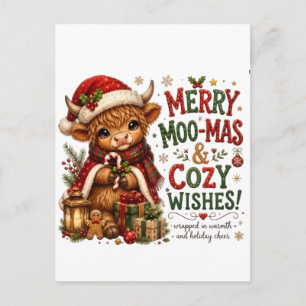 Postal Feliz Moo-Mas y Deseos Acogedores – Vaca Highland