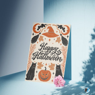 Postal Feliz Naranja de Halloween Black Retro Vintage