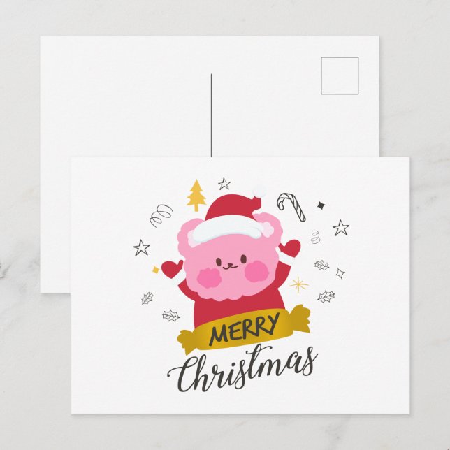 Postal feliz navidad adorable oso personalizado (Anverso / Reverso)