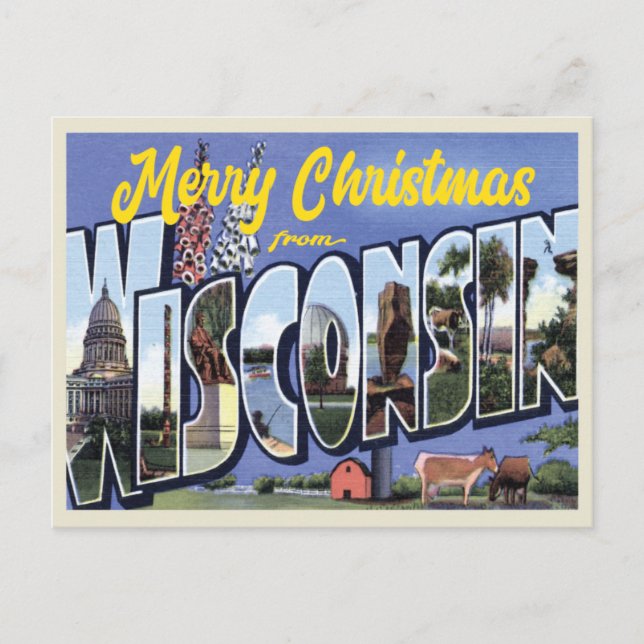 Postal Feliz Navidad al estilo vintage de Wisconsin (Anverso)