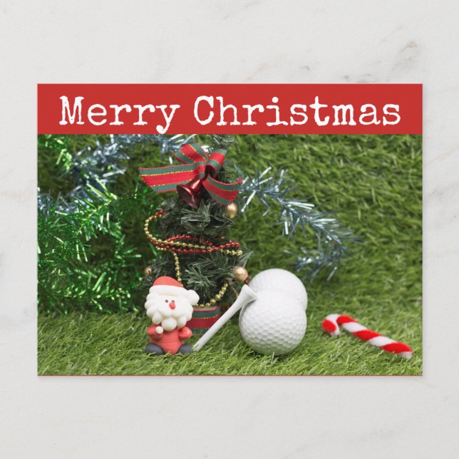 Postal Feliz Navidad al golfista con Santa y Navidades (Anverso)