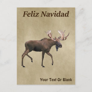 Postal Feliz Navidad - Alce De Toro En Papel Antiguo