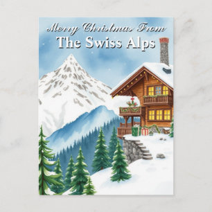 Postal Feliz Navidad Alpes Suizos Chalé Nevado Montaña