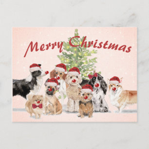 Postal Feliz Navidad Amantes de Perros Sombrero de Santa