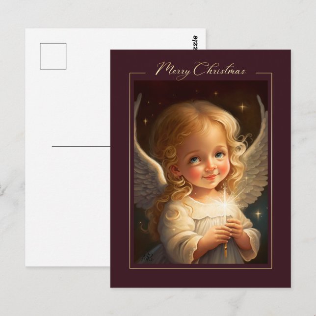 Postal Feliz Navidad. Ángel de Navidades pequeños (Anverso / Reverso)