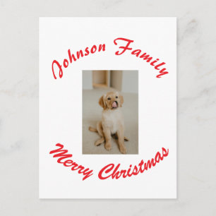 Postal feliz navidad apellido familia roja mascota foto a