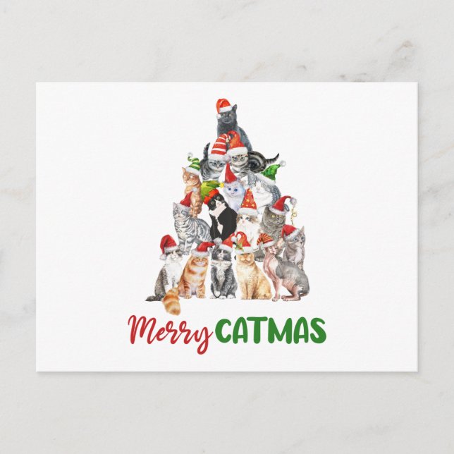 Postal ¡Feliz Navidad! Árbol de Navidad de gato (Anverso)