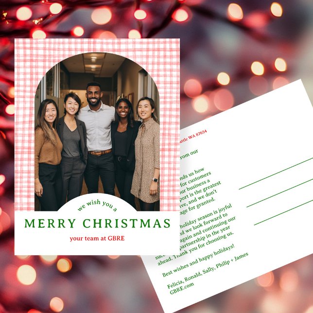Postal FELIZ NAVIDAD Arco de Gingham FOTO Negocio Navidad (MERRY CHRISTMAS Gingham Arch PHOTO Business Xmas Postcard
)