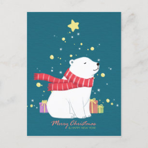 Postal Feliz Navidad: Arte de Ilustracion de oso polar
