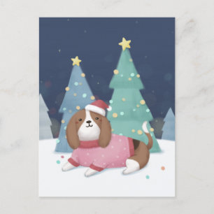 Postal Feliz Navidad: Beagle Ilustracion Art