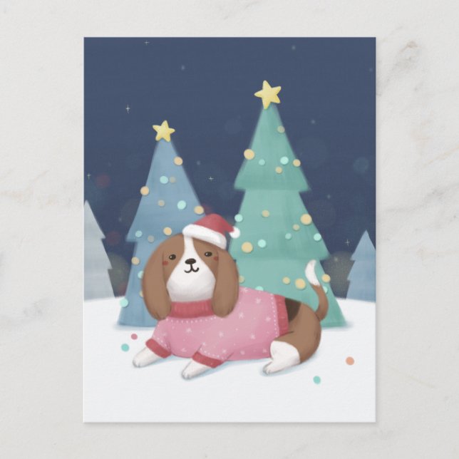 Postal Feliz Navidad: Beagle Ilustracion Art (Anverso)