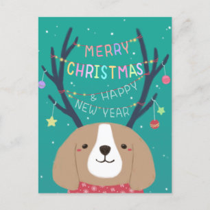 Postal Feliz Navidad: Beagle Ilustracion Art