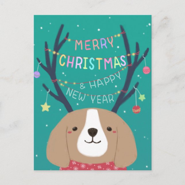 Postal Feliz Navidad: Beagle Ilustracion Art (Anverso)