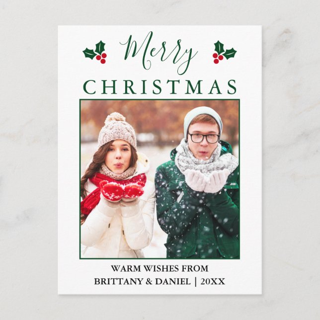 Postal Feliz Navidad Berries Rojos Foto Verde (Anverso)