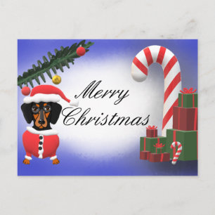 Postal Feliz Navidad Blank Dachshund Escena de Perro