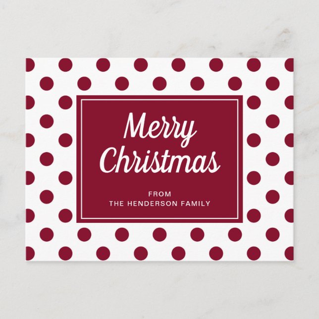 Postal Feliz Navidad Borgoña Red Polka Dots (Anverso)