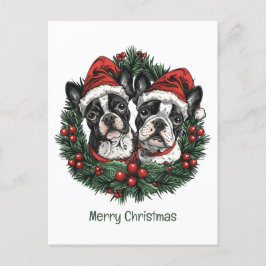 Postal Feliz Navidad Boston Terrier Perros de Navidad Wre