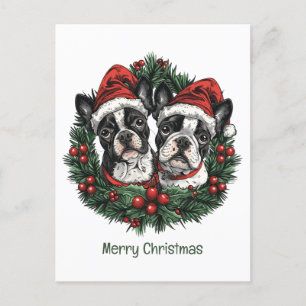 Postal Feliz Navidad Boston Terrier Perros de Navidad Wre