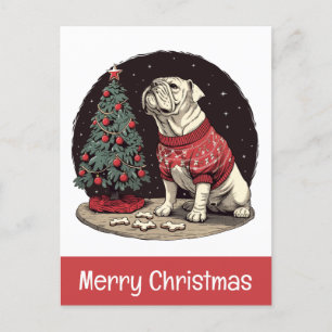 Postal Feliz Navidad Bulldog Inglés Árbol de Navidad