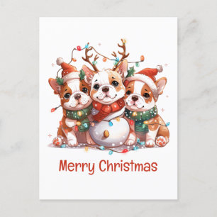 Postal Feliz Navidad Bulldog inglés Reindeer Santa