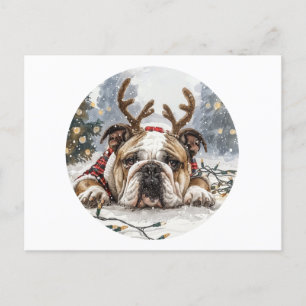 Postal Feliz Navidad Bulldog inglés reno