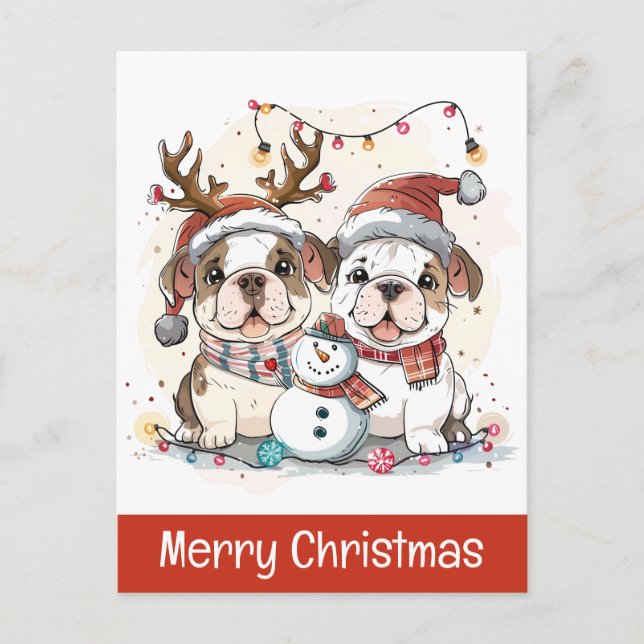 Postal Feliz Navidad Bulldogs Ingleses (Anverso)