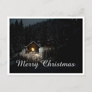 Postal Feliz Navidad Cabaña Mística Bosques Profundos