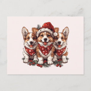 Postal Feliz Navidad Cachorros Pembroke Welsh Corgi