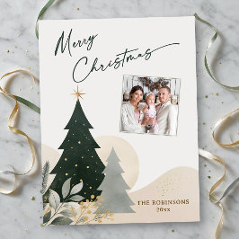 Postal Feliz Navidad Caligrafía Moderna Foto de árbol Est