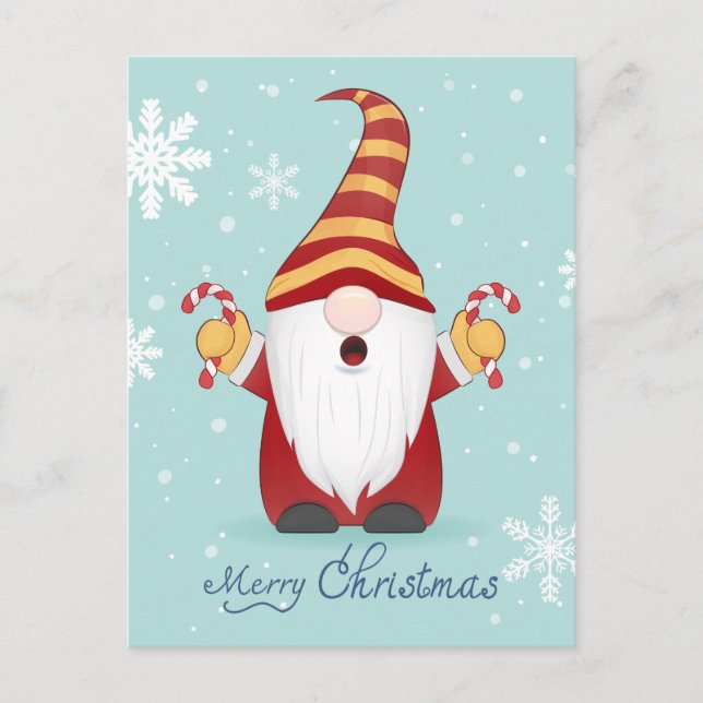 Postal FELIZ NAVIDAD | Candy Cane Gnome de vacaciones de  (Anverso)
